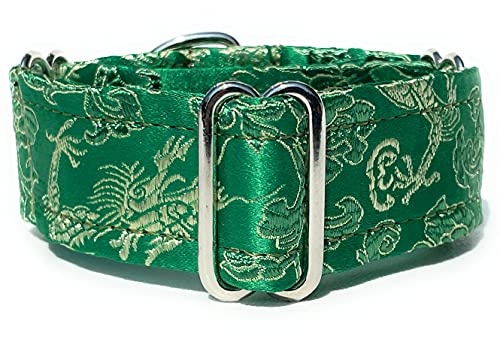 Martingale-Halsband, mit Satin, gefüttert, 3 cm breit, für IG italienische Windhunde, Whippet Welpenhalsband, andere Rassen mit ähnlichem Hals, Grün, M 21,6 cm - 29,2 cm von SightHound Gang