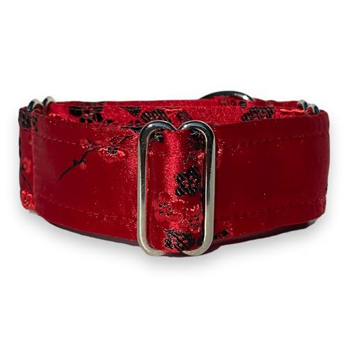 Martingale-Halsband, mit Satin, gefüttert, 3 cm breit, für IG italienische Windhunde, Whippet Welpenhalsband, andere Rassen mit ähnlichem Hals, Rot Sakura L 26,7 - 32,5 cm von SightHound Gang