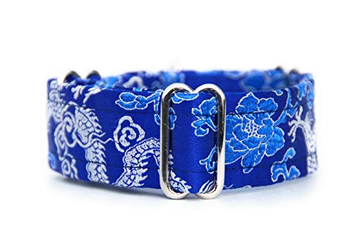 SightHound Gang Martingale-Halsband, mit Satin, gefüttert, 3 cm breit, für IG italienische Windhunde, Whippet Welpenhalsband, andere Rassen mit ähnlichem Hals, Blau L 26,7 - 31,8 cm von SightHound Gang