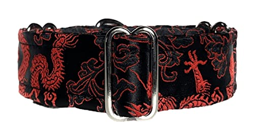 SightHound Gang Martingale-Halsband, mit Satin, gefüttert, 3 cm breit, für IG italienische Windhunde, Whippet Welpenhalsband, andere Rassen mit ähnlichem Hals, Rot / Schwarz, L 26,7 - 31,8 cm von SightHound Gang