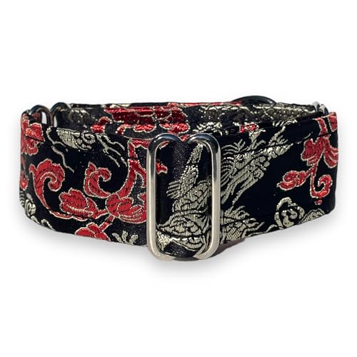 SightHound Gang Martingale-Halsband, mit Satin, gefüttert, 3 cm breit, für IG italienische Windhunde, Whippet Welpenhalsband, andere Rassen mit ähnlichem Hals, Schwarz, L 26,7 - 31,8 cm von SightHound Gang