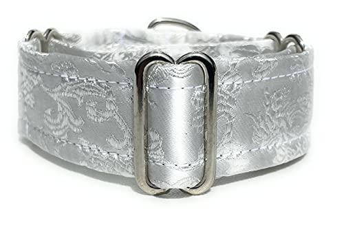 SightHound Gang Martingale-Halsband, mit Satin, gefüttert, 3 cm breit, für IG italienische Windhunde, Whippet Welpenhalsband, andere Rassen mit ähnlichem Hals, Weiß, L 26,7 - 31,8 cm von SightHound Gang