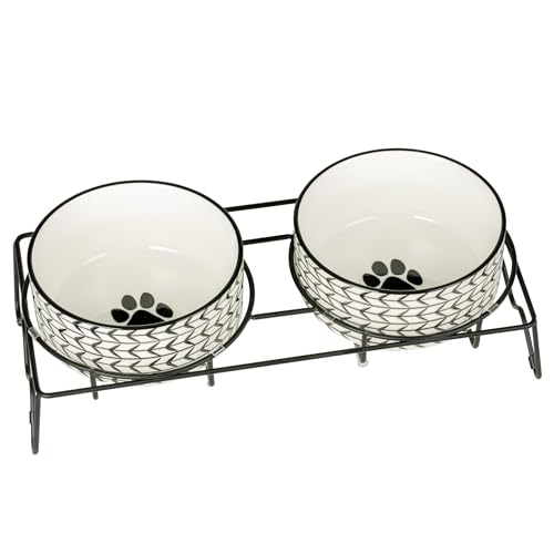 Signature Housewares Futternapf-Set aus Keramik, für Hunde und Welpen, große Katzen mit stabilem Metallständer, 2 Stück, 15,2 cm, je 907 ml von Signature