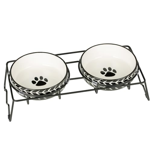 Signature Housewares Futternapf-Set aus Keramik, für Katzen, kleine Hunde und Welpen, mit stabilem Metallständer, 12,7 cm, je 340 ml, 2 Stück von Signature