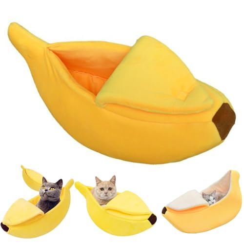 Silanflower Niedliches Bananen Katzen Bett, Weiches Katzen Umarmung Bett, Haustier Bett, Kreative Bananen Form Bett Haus Warmes Katzen Bett, Katze HundehüTte Bett Versteck HöHle von Silanflower