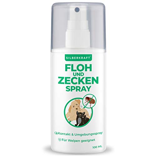 Silberkraft Floh - und Zeckenspray 100 ml für Hund, Katze und andere Haustiere - ideales Anti-Zecken Mittel - gegen Flöhe, Zecken, Parasiten, Ungeziefer von Silberkraft