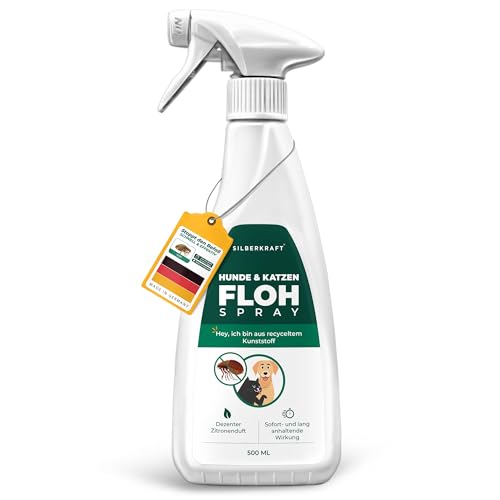 Silberkraft Flohmittel, Floh-Spray 500 ml - Flohspray für Hund, Katze und andere Haustiere - Umgebungsspray - ideales Anti-Floh-Mittel gegen Flöhe, Zecken, Parasiten, Ungeziefer von Silberkraft