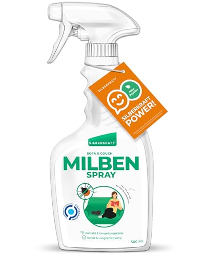 Silberkraft Milbenspray Sofa 500ml, naturinspirierter Milbenschutz mit Geraniol, hilfreiches Anti-Milben-Mittel, gegen Hausstaubmilben, Milbenbezug Alternative, mit Zitronen-Duft von Silberkraft