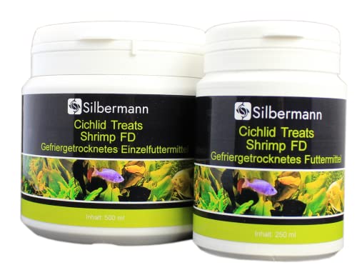 Silbermann Cichlid Treats FD Shrimp - sonnengetrocknete Shrimps als Ergänzungsfutter für Fische und Schildkröten (250 ml) von Silbermann