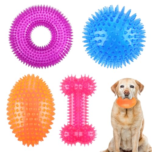 Silipull 4 Stück 11,4 cm stacheliger Quietschball, Hundespielzeug Hunde Geschenke für mittelgroße und große Hunde, stachelige Hundebälle, Kauspielzeug für aggressive Kauer, Stachelball von Silipull