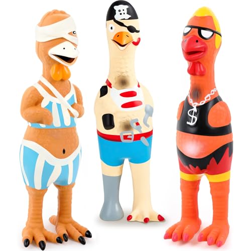 Silipull Quietschendes Huhn-Hundespielzeug aus Gummi, interaktives Latex-Hundespielzeug, Haustier-Quietscher, Earl Captain Jack, langlebiges Latex-Huhn-Hundespielzeug, weiches Gummi, Kauspielzeug für von Silipull