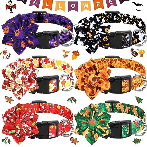 6 Pcs Holiday Dog Collar Halloween Dog Collars with Flower Maple Fall Dog Collar Truthahn Pet Collar Pumpkin Thanksgiving Christmas Adjustable Dog Collar with Plastic Buckle for Puppy Dogs (S Size) von Silkfly