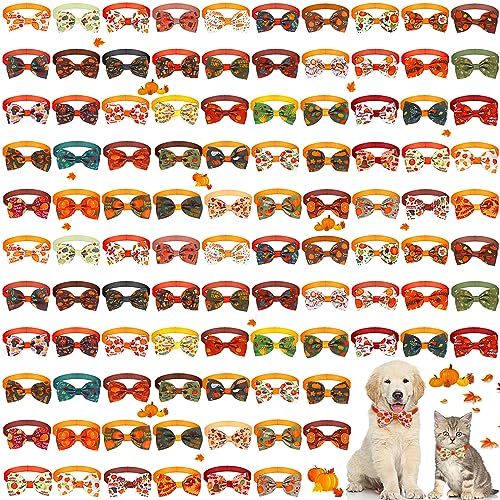 Silkfly 100 Stück Herbst Thanksgiving Hund Fliege Bulk Verstellbar Herbst Hund Fliege Hundehalsband Schleife Urlaub Hund Bowknot für Hunde von Silkfly