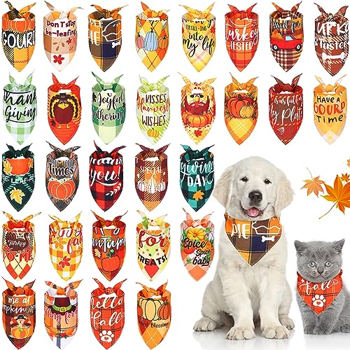 Silkfly 30 Stück Herbst Thanksgiving Plaid Hundehalstücher Bulk Thanksgiving Hund Schal Lätzchen Welpen Bandanas Verstellbar Waschbar Halstuch Haustier Kostüm Zubehör Fellpflege Zubehör für kleine bis von Silkfly