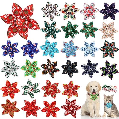 Silkfly 30 Stück Weihnachts-Hundehalsband, Blumen, Weihnachten, PET, Blumenhalsband, Fliege, Urlaub, Hundezubehör, Schiebebefestigung für kleine, mittelgroße und große Hunde, Katzen, Welpen, von Silkfly