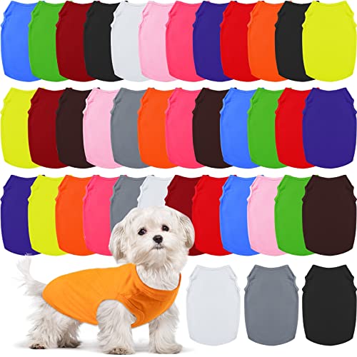 Silkfly 39 Stück Hunde-Shirts Kleidung Haustier Welpen Blanko Kleidung Sommer Weiches Hund T-Shirt Atmungsaktiv Einfarbig Welpen Shirt Hund Blank Shirts Kostüm für Kleine Mittlere Große Hund Haustier von Silkfly