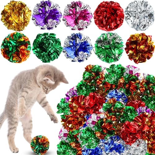 Silkfly 50 Stück Mylar-Katzen-Knisterbälle, 2,36 bunte Katzenbälle, leichte Kau- und Chase-Katzen-Mylar-Knisterbälle, Katzenspielzeug für Indoor-Katzen und Kätzchen, um fit und aktiv zu bleiben von Silkfly