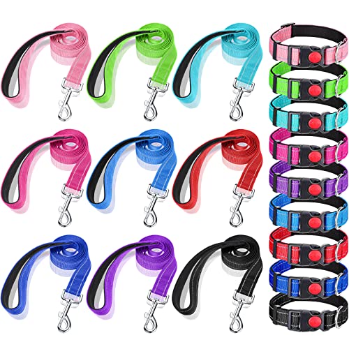 Silkfly 9 Sets reflektierendes Hundehalsband und Leine, Nylon-Hundeleinen, verstellbares Hundehalsband, gepolsterter Griff, Hundeleine für kleine, Spazierengehen, Training (schöne Farbe) von Silkfly