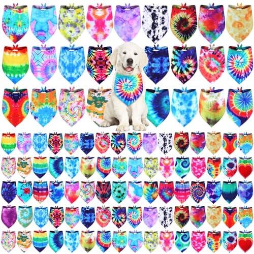 Silkfly Batikhalstücher für Hunde, waschbar, Dreieck, niedlich, für Hunde und Katzen, Regenbogenfarben, für kleine, mittelgroße und große Haustiere, Geschenk für Mädchen und Jungen, Batik-Stil, 200 von Silkfly