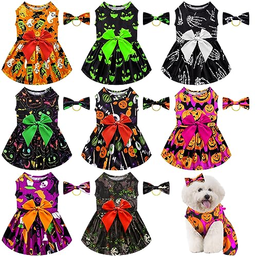 Silkfly Halloween-Hundekleid-Set, lustig, Kürbis, Geist, Skelett, Haustierröcke, Halloween, Urlaub, Welpen, Prinzessin, Kleider, Outfits, Schleife, Haarschleifen, Haustierkleider für kleine, von Silkfly