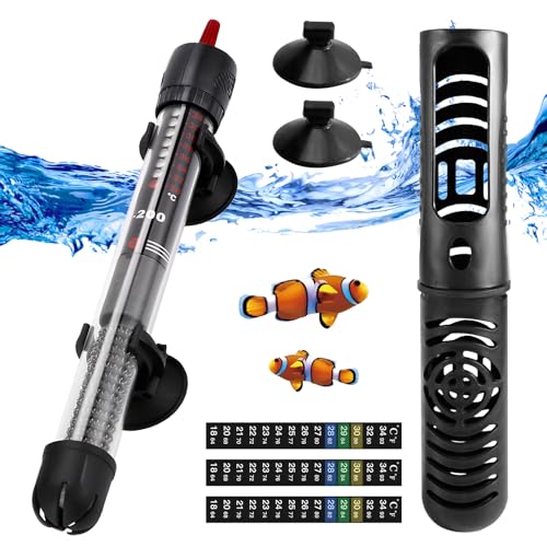 Silkwish Aquarium Heizung 25w 20L-30L, Einstellbar Temperatur Aquarium Heizstab mit Saugnäpfen, Heizstab Aquarium mit 3 Thermometer Aufkleber von Silkwish