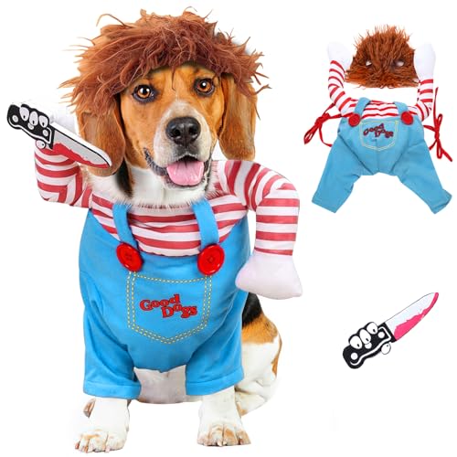 Halloween Kostüme für Hunde Killer Größe l, SilverChry Hundekostüm Halloween, Hundekostüm, Hundekostüm Chucky Puppe Cosplay für Halloween Haustier Cosplay Party, Haustier Cosplay Party Anzug von SilverChry