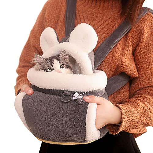 SimidunEUR Katze Rucksack, Haustier Tragbar Reisetasche Verstellbar, Fleece-Innenseite, sehr warm und bequem im Winter,Grau,26 * 20 * 25 cm von SimidunEUR