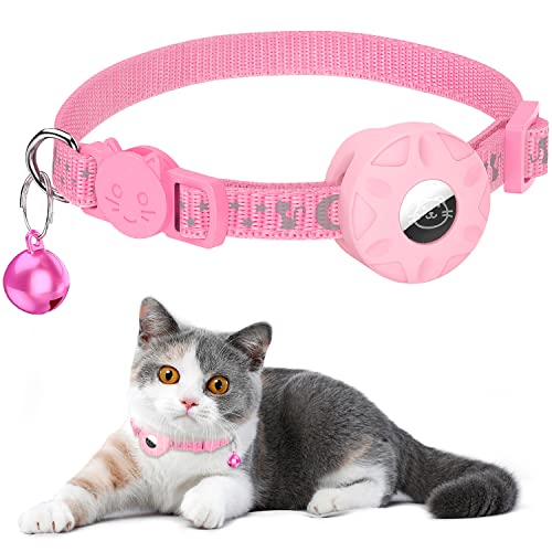 Airtag Katzenhalsband, Integriertes Katzenhalsband Airtag mit AirTag Halter und Glocke,Reflektierendes Katzenhalsband mit abbrechbarer Sicherheitsschnalle für Kätzchen Welpen (Rosa) von Simket