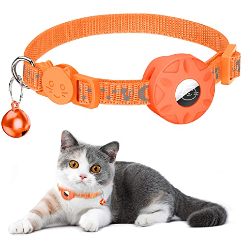 Airtag Katzenhalsband, Integriertes Katzenhalsband Airtag mit AirTag Halter und Glocke,Reflektierendes Katzenhalsband mit abbrechbarer Sicherheitsschnalle für Kätzchen Welpen (orange) von Simket