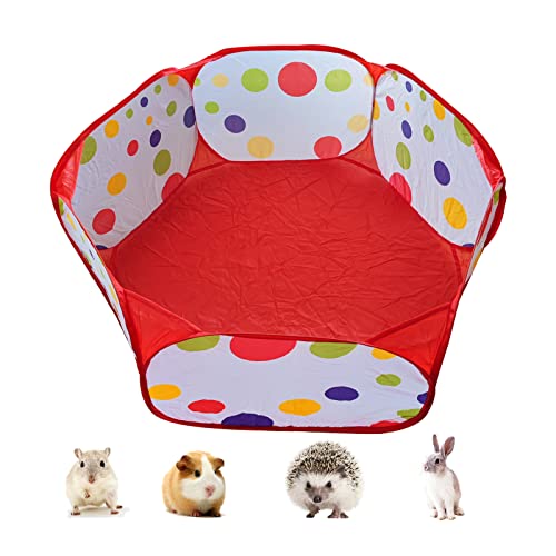 Simpcozy Hamster-Laufstall, faltbarer Kleintier-Laufstall mit Regenbogen-Punkt-Design, tragbarer Indoor- oder Outdoor-Übungszaun für Hamster, Meerschweinchen, Kaninchen, Chinchillas und Igel (rot) von Simpcozy