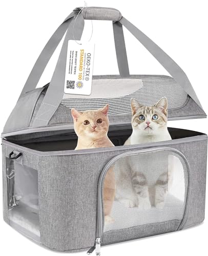Simpelg Tragetasche für kleine und mittelgroße Katzen bis zu 9 kg, TSA-zugelassene Haustier-Tragetasche, weiche Seiten, atmungsaktiv, faltbar, Reise-Welpen-Tragetasche, Grau von Simpelg