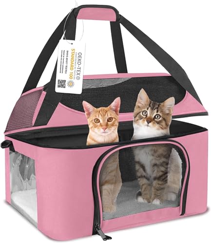 Simpelg Katzentragetasche für kleine und mittelgroße Katzen bis zu 9 kg, TSA-zugelassene Tragetasche, weiche Seiten, atmungsaktiv, zusammenklappbar, für Welpen, Rosa von Simpelg