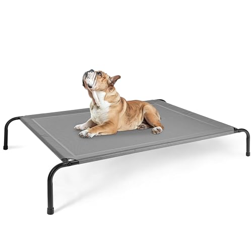 Simple Deluxe Kühlendes erhöhtes Hundebett, erhöhtes tragbares Hundebett, rutschfeste Füße, langlebig, tragbar, für drinnen und draußen, Haustier-Hängematte, 124 x 80 x 20 cm, Grau von Simple Deluxe