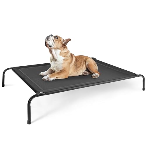 Simple Deluxe Kühlendes erhöhtes Hundebett, erhöhtes tragbares Hundebett, rutschfeste Füße, langlebig, tragbar, für drinnen und draußen, Haustier-Hängematte, 124 x 80 x 20 cm, Schwarz von Simple Deluxe