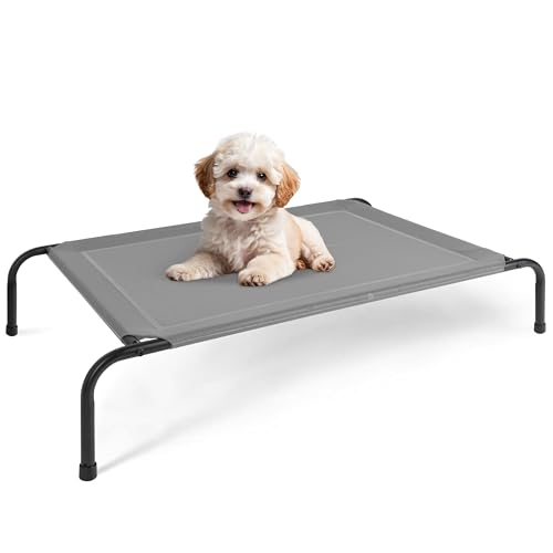 Simple Deluxe Kühlendes erhöhtes Hundebett, erhöhtes tragbares Hundebett, rutschfeste Füße, langlebig, tragbar, für drinnen und draußen, Haustier-Hängemattenbett, 106 x 64 x 20 cm, Grau von Simple Deluxe