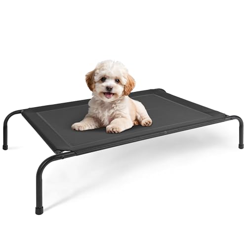 Simple Deluxe Kühlendes erhöhtes Hundebett, erhöhtes tragbares Hundebett, rutschfeste Füße, langlebig, tragbar, für drinnen und draußen, Haustier-Hängemattenbett, 106 x 64 x 20 cm, Schwarz von Simple Deluxe