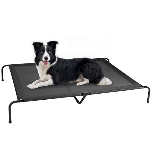 Simple Deluxe Kühlendes erhöhtes Hundebett, erhöhtes tragbares Hundebett, rutschfeste Füße, langlebig, tragbar, für drinnen und draußen, Haustier-Hängemattenbett, 152,4 x 94,4 x 22,9 cm, Schwarz von Simple Deluxe