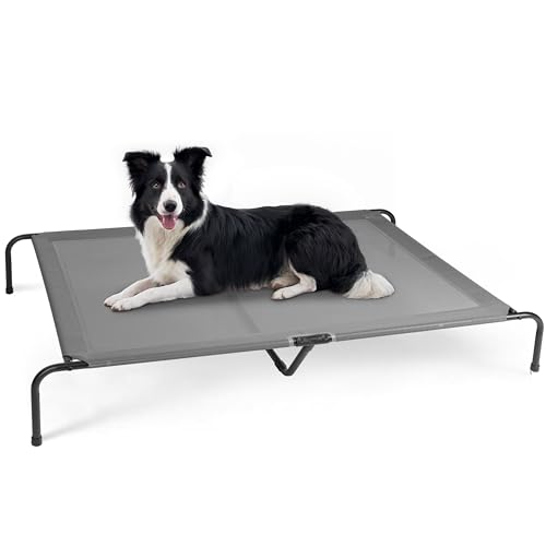 Simple Deluxe Kühlendes erhöhtes Hundebett, erhöhtes tragbares Hundebett, rutschfeste Füße, langlebig, tragbar, für drinnen und draußen, Haustier-Hängemattenbett, 152,4 x 94,4 x 22,9 cm, Grau von Simple Deluxe