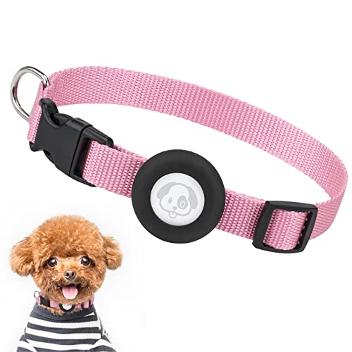 Airtag Hundehalsband, Verstellbares Air Tag Hundehalsband mit Langlebiger Schnellverschlussschnalle, Imitation Nylon Hundehalsband mit Wasserdicht Apple Airtag Halter für Kleine Mittlere Große Hunde von SimpleThings