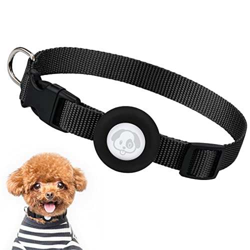 Airtag Hundehalsband, Verstellbares Air Tag Hundehalsband mit Langlebiger Schnellverschlussschnalle, Imitation Nylon Hundehalsband mit Wasserdicht Apple Airtag Halter für Kleine Mittlere Große Hunde von SimpleThings