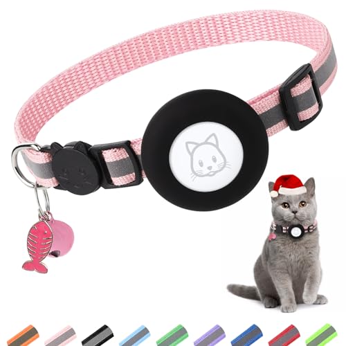 Airtag Katzenhalsband, Air Tag Katzenhalsband mit Glöckchen und Sicherheitsschnalle in 3/8 Zoll Breite, reflektierendes Halsband mit wasserdichtem Airtag-Halter, Kätzchen, Welpe von SimpleThings