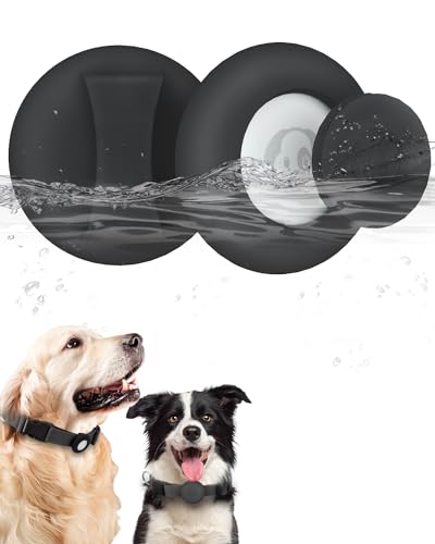 SimpleThings Wasserdichter Airtag-Katzehalsbandhalter, Anti-Verlust-Schutzhülle, kompatibel mit Apple Airtag GPS-Tracker, Silikon-Airtag-Halter für Katzen- und Hundehalsbänder (Black+Black, M-Dog) von SimpleThings