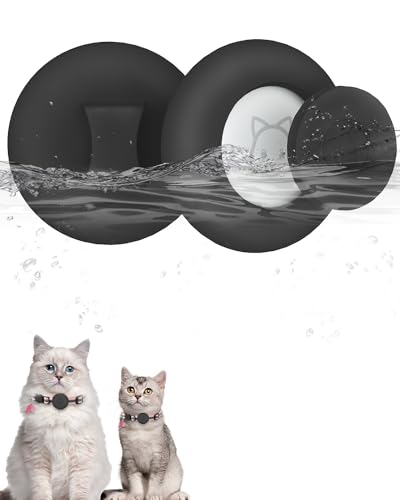 SimpleThings Wasserdichter Airtag-Katzehalsbandhalter, Anti-Verlust-Schutzhülle, kompatibel mit Apple Airtag GPS-Tracker, Silikon-Airtag-Halter für Katzen- und Hundehalsbänder (Black+Black, S-cat) von SimpleThings