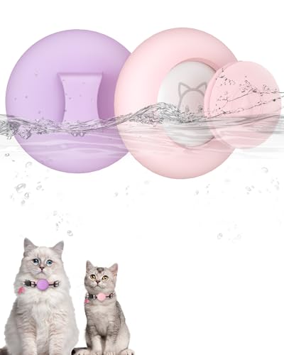 SimpleThings Wasserdichter Airtag-Katzehalsbandhalter, Anti-Verlust-Schutzhülle, kompatibel mit Apple Airtag GPS-Tracker, Silikon-Airtag-Halter für Katzen- und Hundehalsbänder (Pink+Purple, S-cat) von SimpleThings