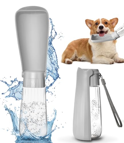 550ml Tragbare Haustier Trinkflasche, 150°klappbare Ausführung, Hundetrinkflasche für Unterwegs,Drehbare Wassersperrfunktion,Hund Wasserflasche,Hundetrinkflasche für Wanderungen,Reisen,Camping (Grau) von SinLaw