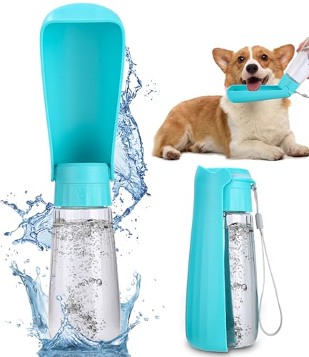 550ml Tragbare Haustier Trinkflasche, 150°klappbare Ausführung, Hundetrinkflasche für Unterwegs,Drehbare Wassersperrfunktion (Lake Blue, 550ml) von SinLaw