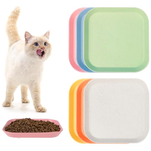 Sinirttou 6 Stück Katzennapf Flach Futternapf Katze Flach, Katze Katzenteller,Runder Katzennäpfe Flach,Cat Bowl für Kätzchen und kurzbeinige Katzen Für Trockenfutter Und Nassfutter (Quadrat) von Sinirttou