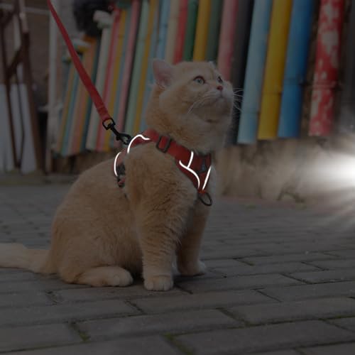 Verstellbarer reflektierender Katzengurt und Lederweste für Spaziergänge mit Hunden, Laufen, Welpen, kleine Haustiere, atmungsaktiv, rot von Sino-k
