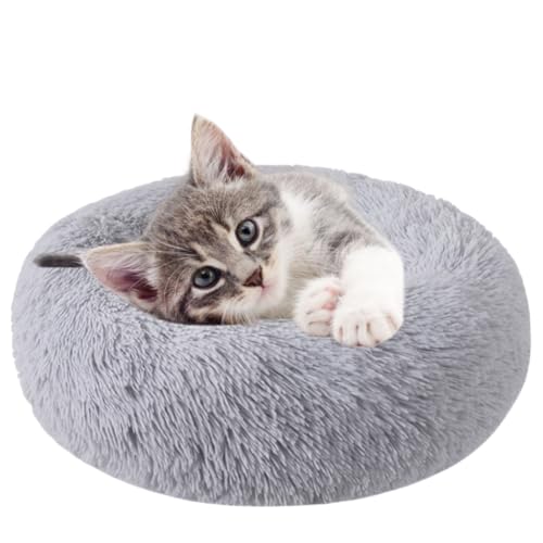 Siocok Donut-Katzenbett aus Plüsch, für mittelgroße und kleine Hunde und Katzen, 50,8 cm, rund, weich, flauschig, Plüsch, rundes Bett, mit rutschfester Unterseite, waschbares warmes Bett (Hellgrau) von Siocok