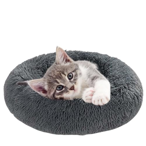 Siocok Donut-Katzenbett aus Plüsch, für mittelgroße und kleine Hunde und Katzen, 50,8 cm, rund, weich, flauschig, Plüsch, rundes Bett, mit rutschfester Unterseite, waschbares warmes Bett (dunkelgrau) von Siocok